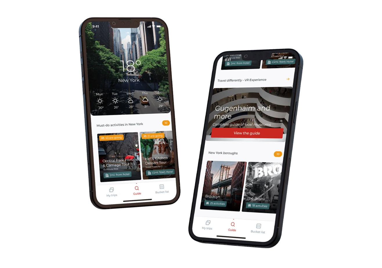 In-destination concepts — New York weather hub with must-do activities, VR experience and boroughs guide