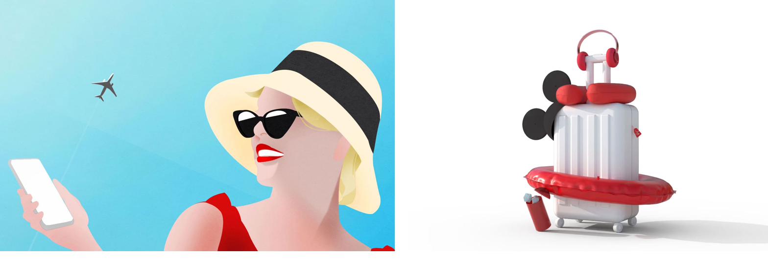Two illustration directions explored — Flatstyle (left) and 3D (right)